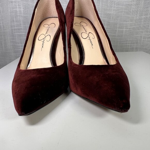 Jessica Simpson Burgundy Tanysha Velvet Block-Heel Point Toe Pumps 8 - Picture 10 of 14